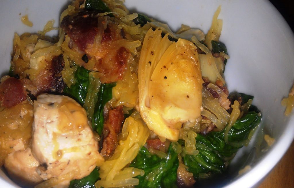 Spinach and Artichoke Chicken Carbonara Pasta PaleOMG