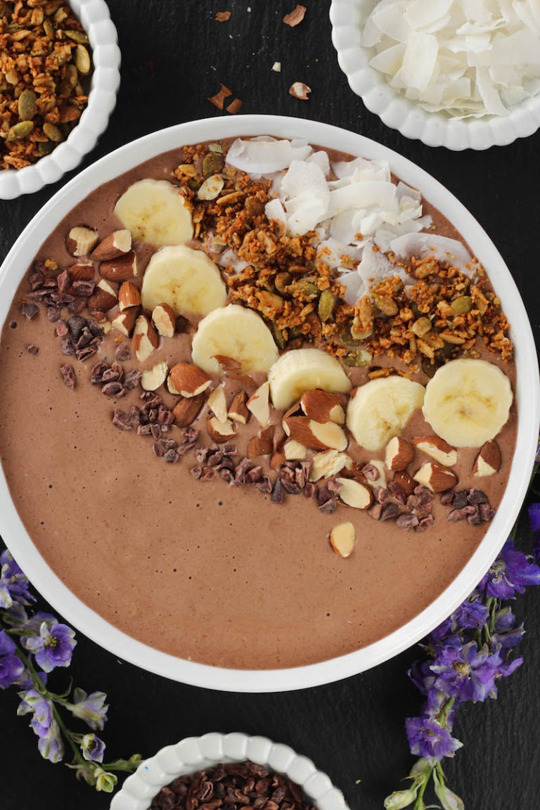 Chocolate "Peanut Butter" Protein Smoothie Bowl PaleOMG