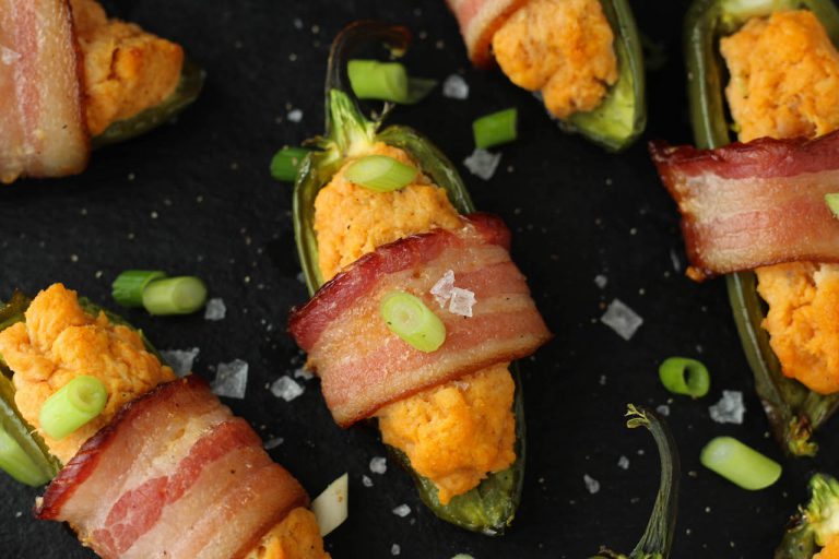 Bacon Wrapped Smoked Salmon Stuffed Sweet Peppers PaleOMG