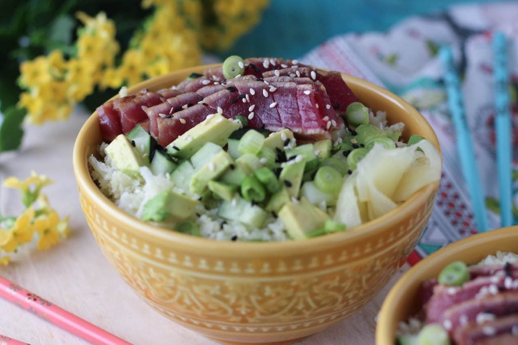 Ginger Chicken Poke Bowl Recipe Slice of Jess