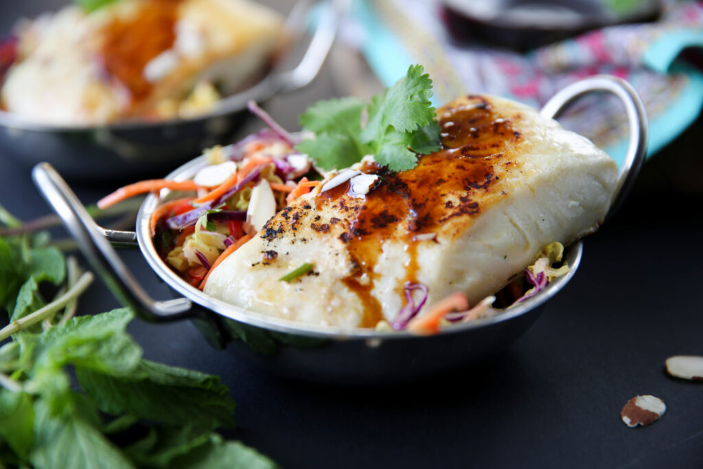 Easy Halibut Over Asian Slaw (+cooking video!) PaleOMG