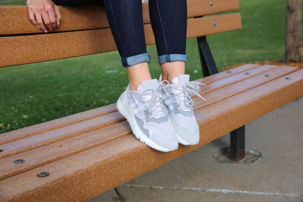 Adidas night store jogger on feet