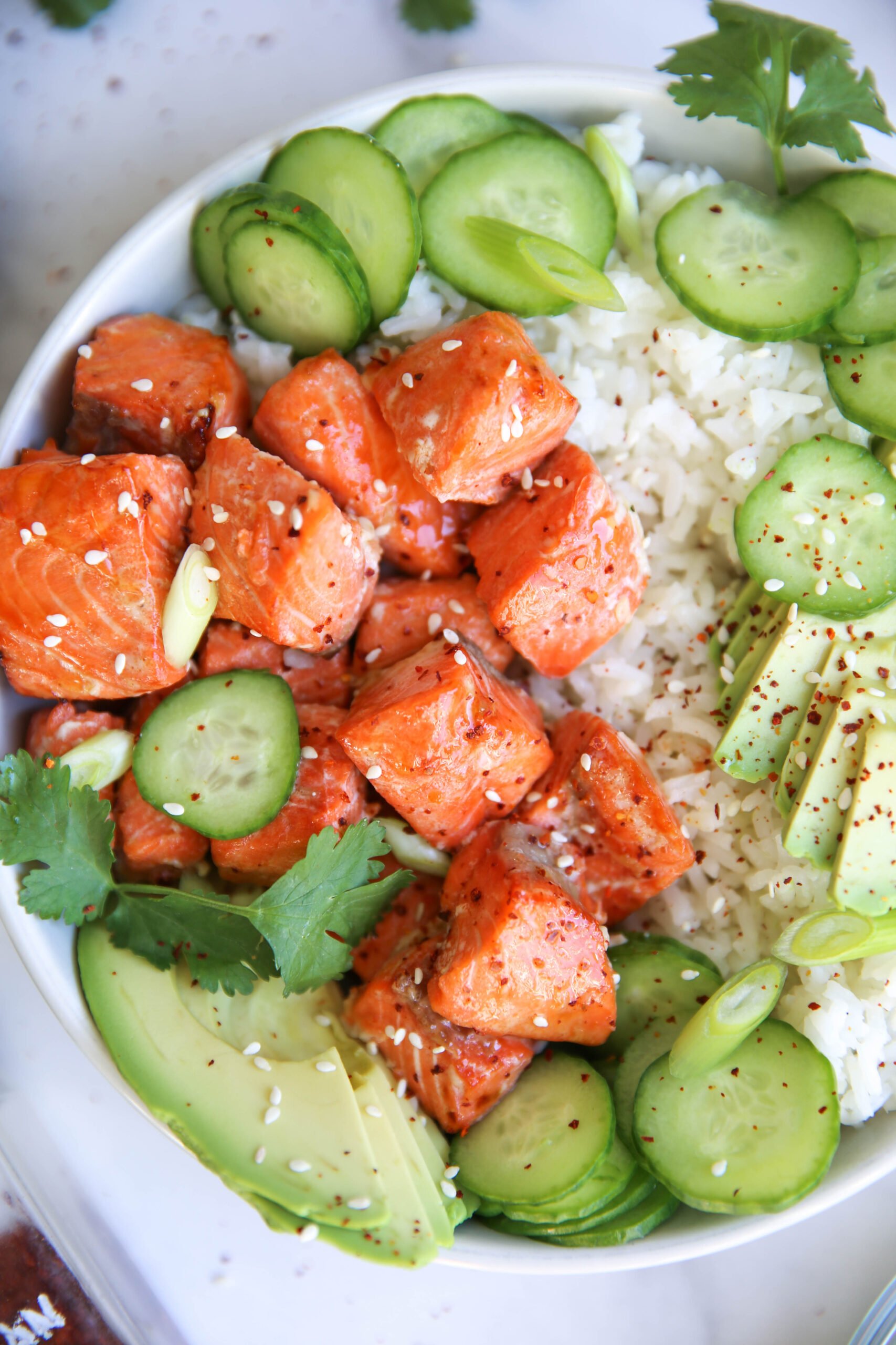 Air Fryer Hot Honey Salmon Bowls - PaleOMG